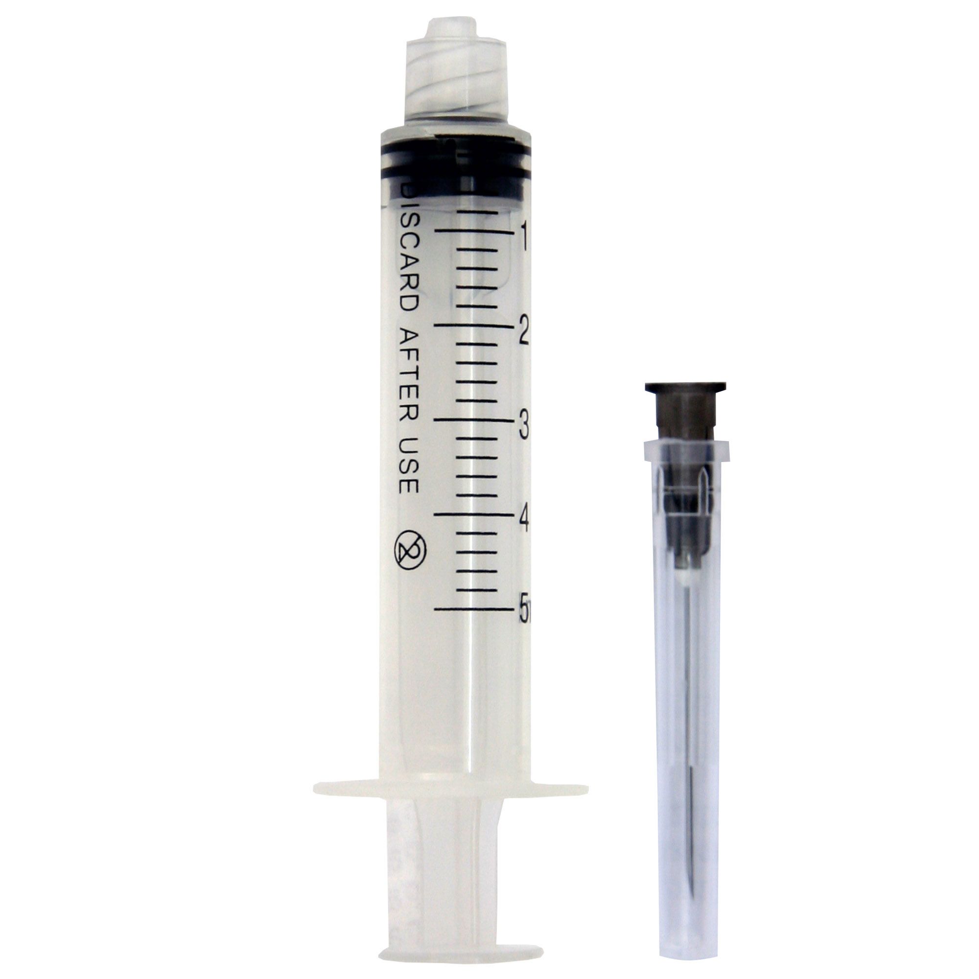 Seringi 5ml ac 22G 1 1/4' (0.7x32mm-negru), Luer Lock, din 3 parti, sterile - 100 bucati
