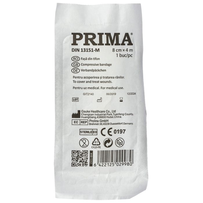 Fasa din tifon PRIMA, 8cmx4m, DIN 13151-M, sterila