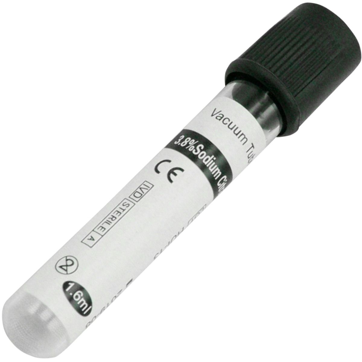 Vacutainer VSH 1.6 ml, cu capac negru, Na Citrat 3,8%, sticla, 8x120 mm, PRIMA, 100 bucati