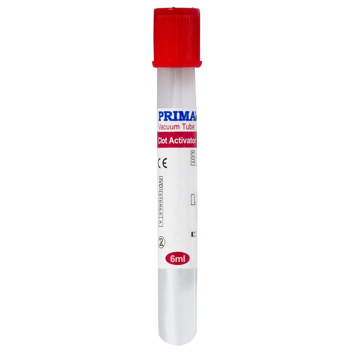 Vacutainer biochimie 6 ml, capac rosu, activator de coagulare, sticla, steril, PRIMA, 100 bucati