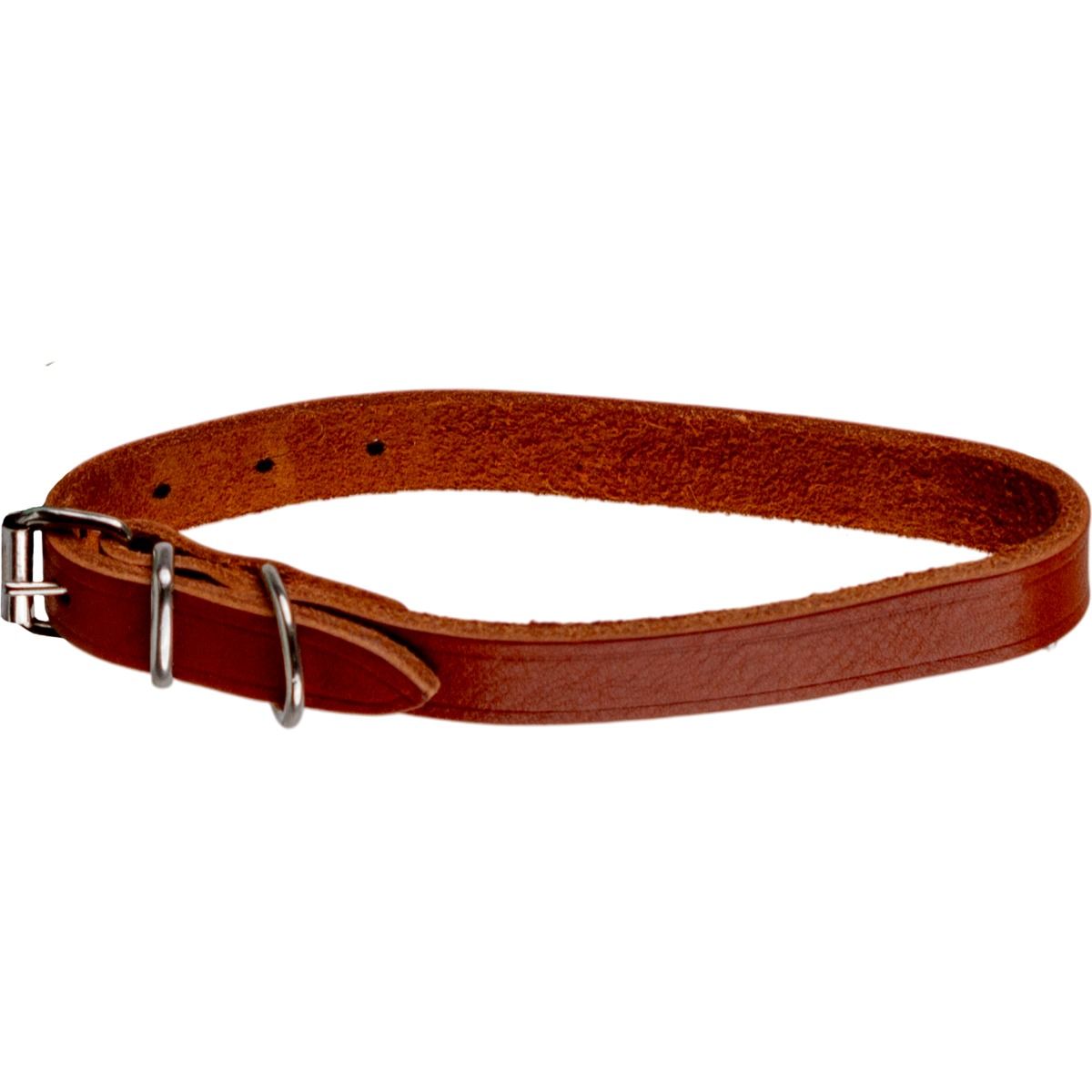 Zgarda din piele naturala pentru caini mici 24-30 cm, maro, reglabila, 15 mm latime, Tuscany