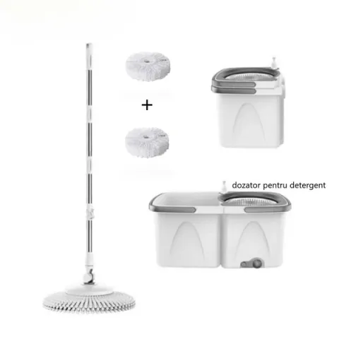 Mop rotativ cu 2 găleți DreamRamp cu centrifugă inox, mâner reglabil și roți